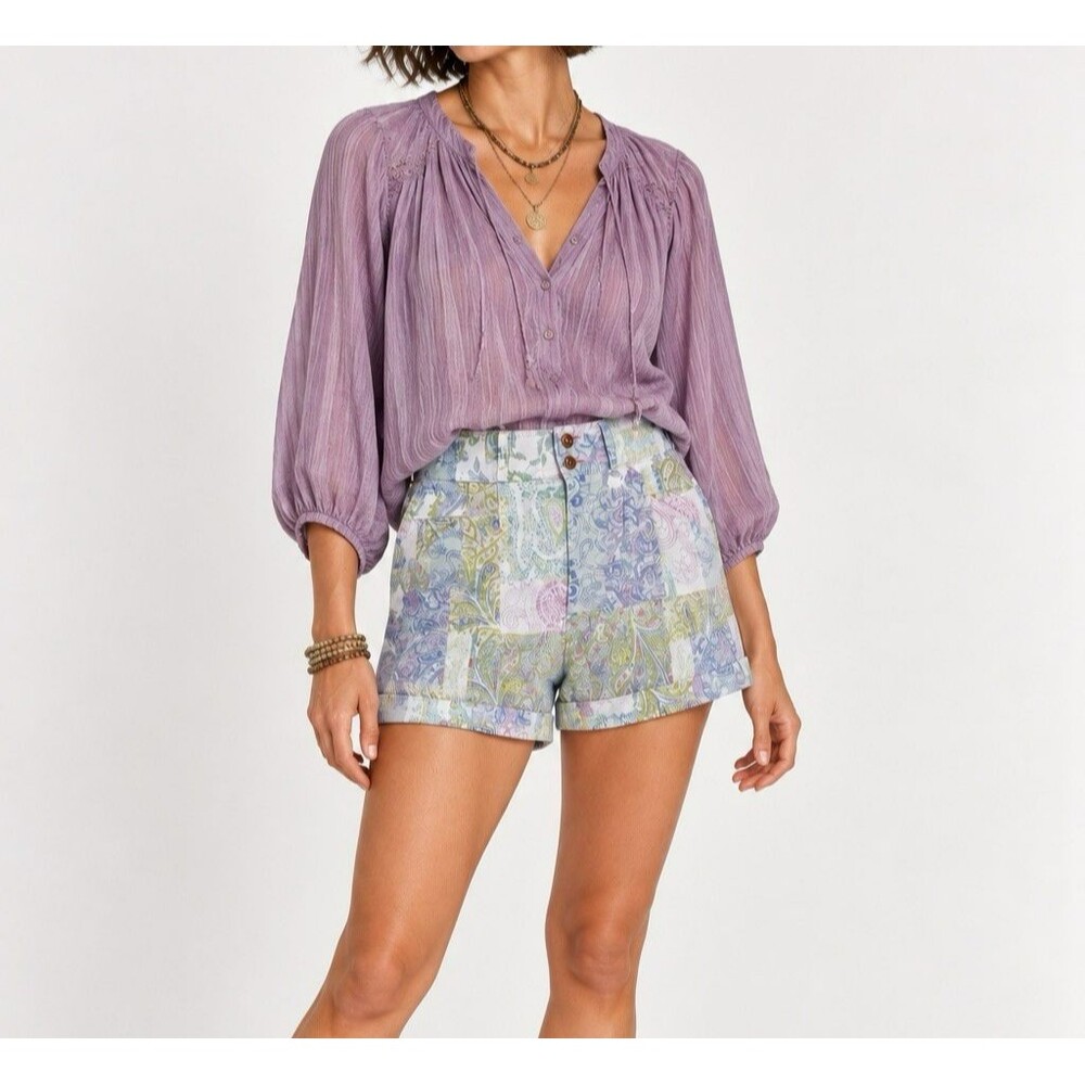 Pilcro Paisley Patchwork Style Shorts Size 28 Cuffed Boho Eclectic Artsy